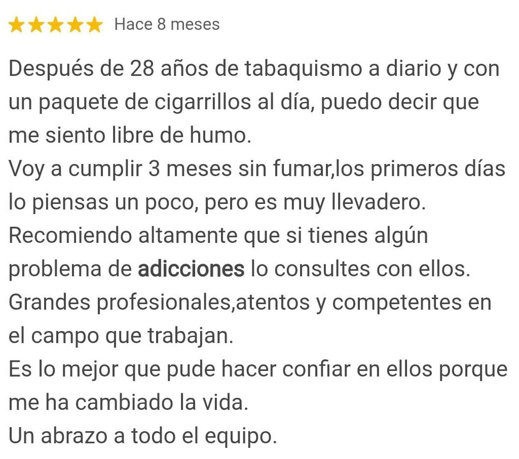 Testimonios de nuestor tratamiento para dejar de fumar en Valencia